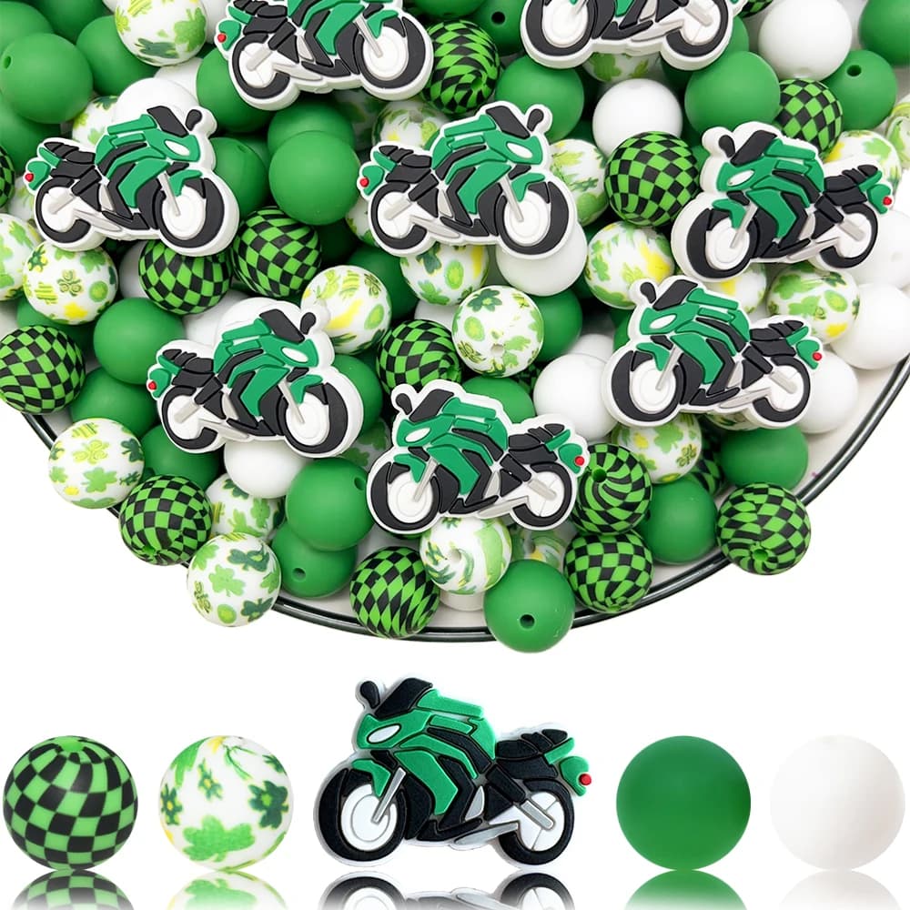Set di 33 Perline in Silicone Verde per Moto, Decorazione Fai-da-Te per Collane, Braccialetti, Penne, Gioielli, Ciondoli, ecc. Regalo di compleanno per le vacanze