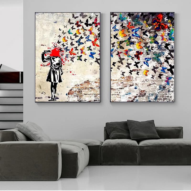 Banksy Farfalla Ragazza Poster e stampe Arte astratta Tela Pittura Immagine di arte della parete per soggiorno Decorazioni per la casa Senza cornice