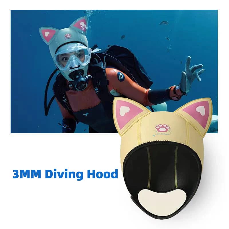 3mm Neoprene diving cap with Cat Earrings and Underwear, Snorkeling Thermal Hat for Women, UV Protection for Snorkeling and Diving