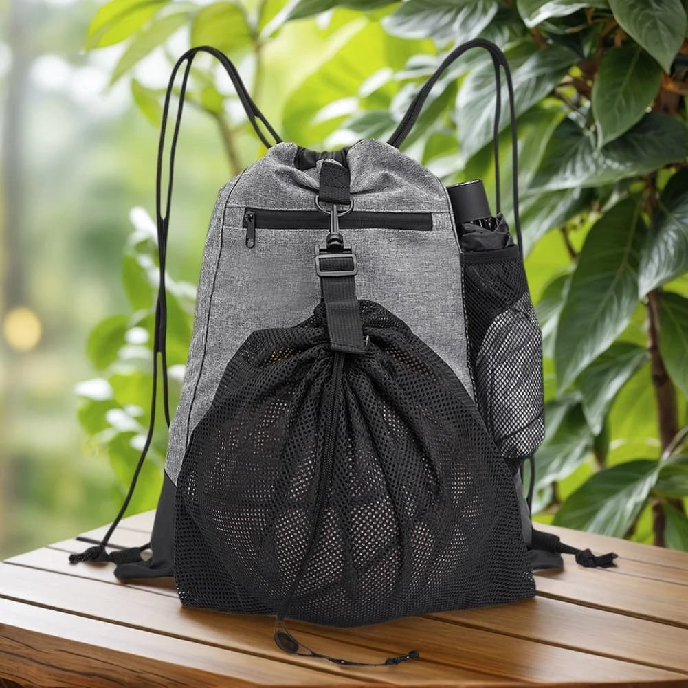 Foldable Football Backpack with Stable Mesh Bag, Nylon Usable Sports Bag for Volleyball, Baseball and Yoga