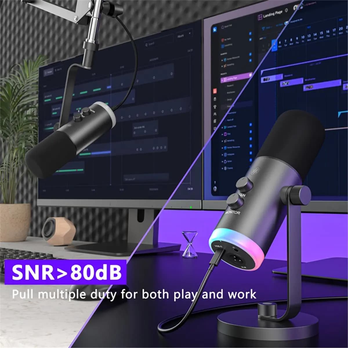 Microfono Dinamico RGB ABSF con Supporto, Microfono XLR USB per Podcast con Funzione Touch Mute e Riduzione del Rumore per Registrazione e Streaming