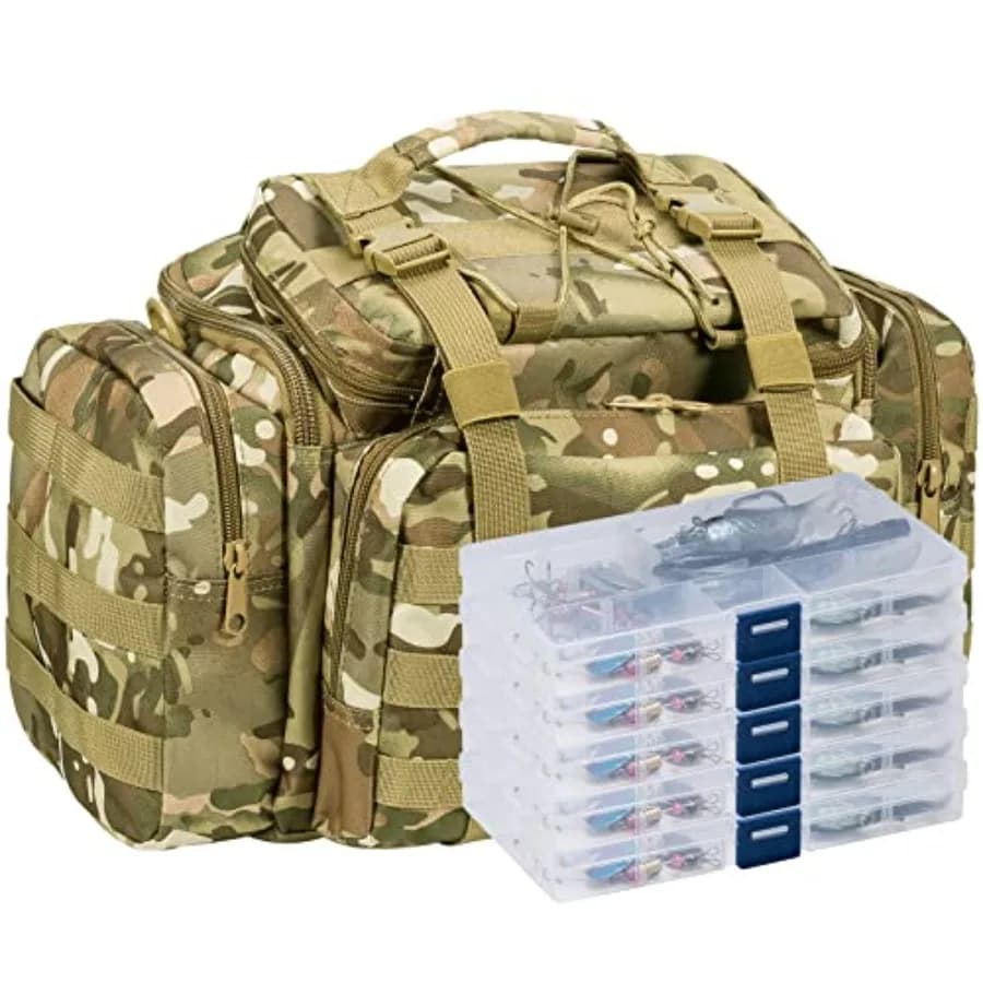 Bag for Fishing Equipment with 5 Boxes and 60 Including baits, Complete Set of Flying baits, Freshwater Fishing Kit