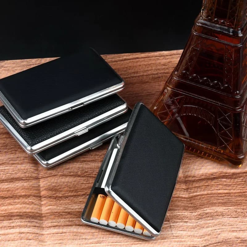 New Slim Metal Leather Cigarette Box 5.5 Pack of 20 Custom Portable Cigarettes for Store Creative Items Accessories for Smoking