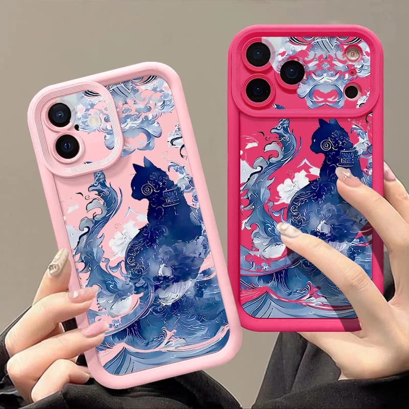 Custodia Creativa Blu Gatto per iPhone 17 Pro Max, Compatibile con iPhone 16, 15, 14, 13 Pro Max, 11, 16e, 17e - Cover Posteriore Morbida Antiurto