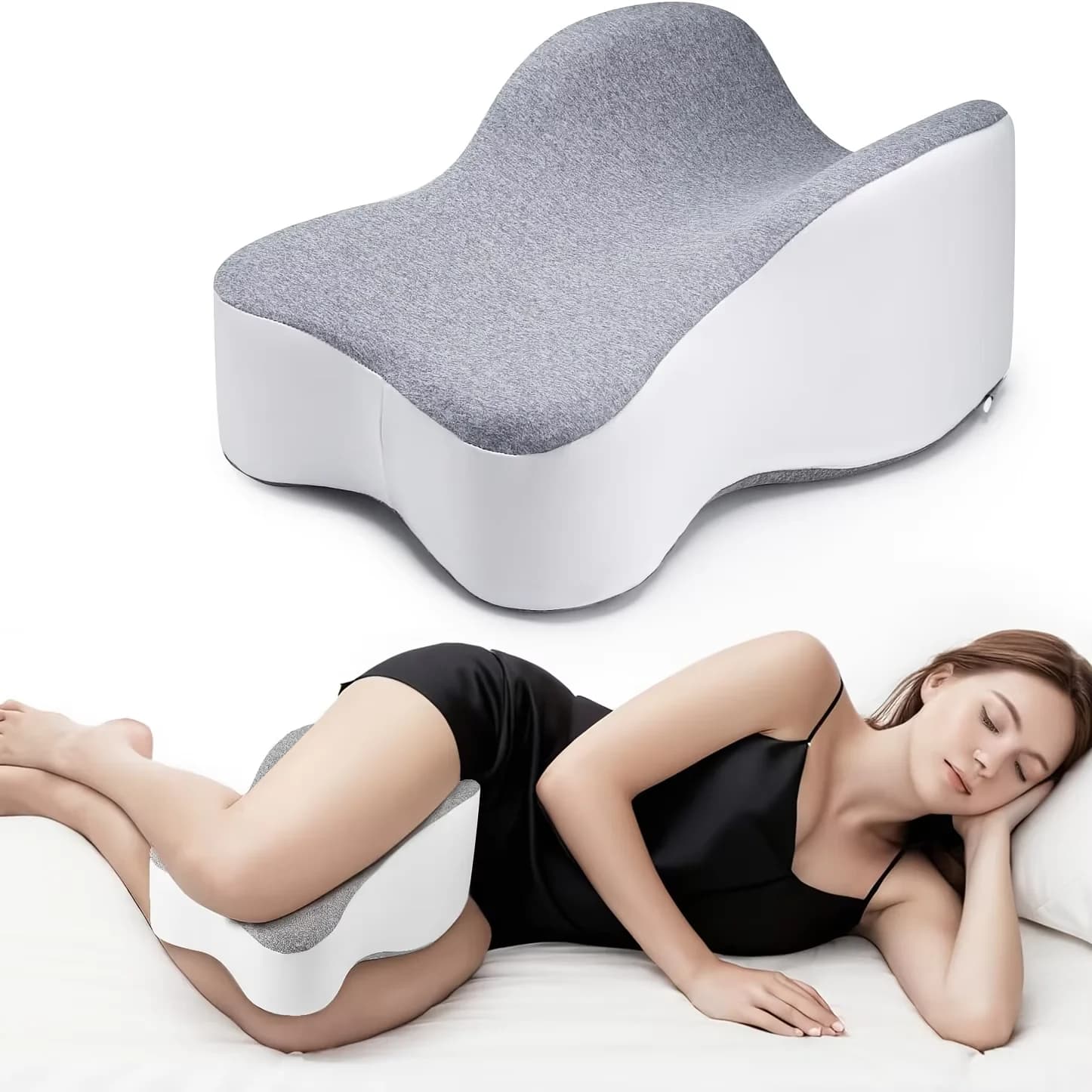 Cuscino per gambe e ginocchia grande in memory foam per dormire lateralmente - Cuscino tra gambe per sciatica, schiena, fianchi, ginocchia, inconforto articolare