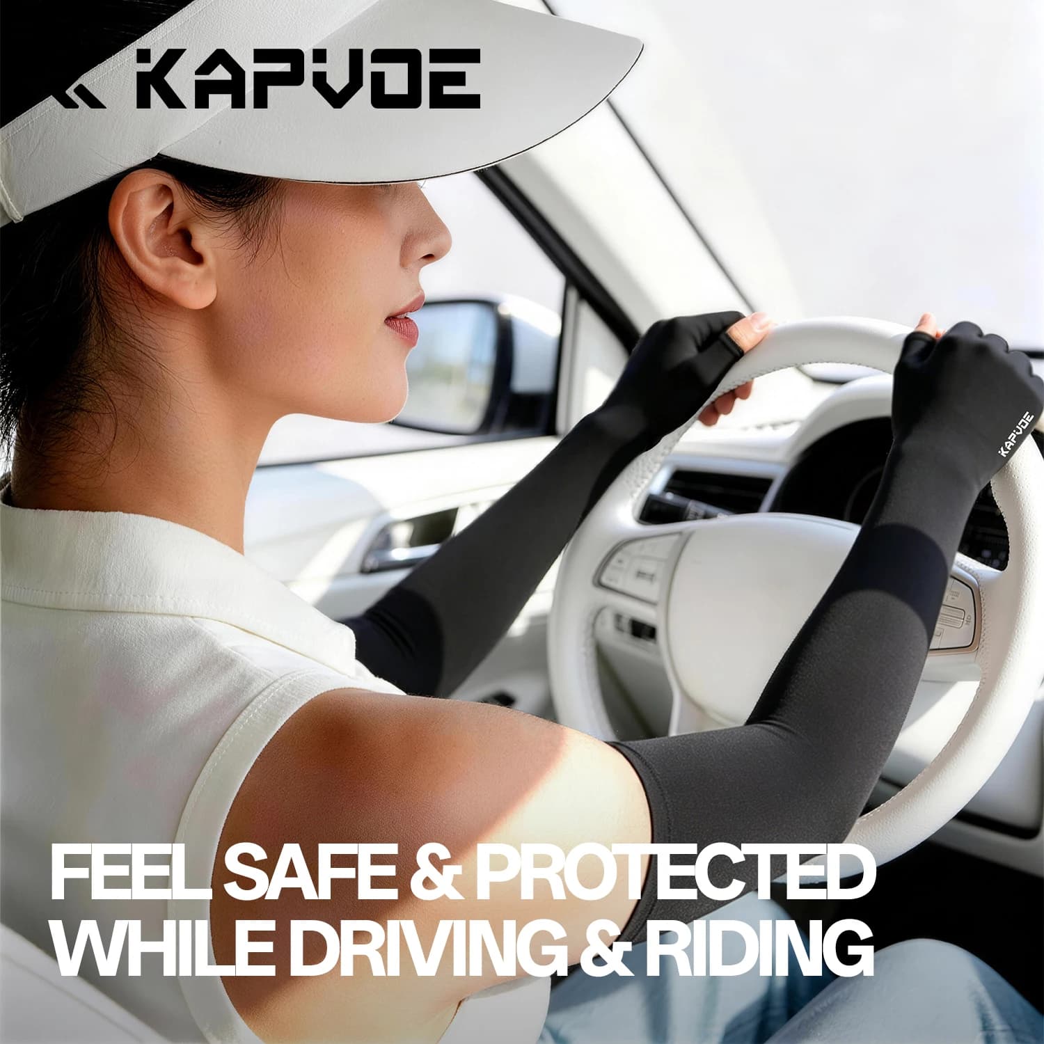 Kapvoe Outdoor Sports Arm Sleeves UPF50+ Anti-Slip High Stretch Sun Protection Arm Sleeves Summer Ice-silk Half Finger Gloves