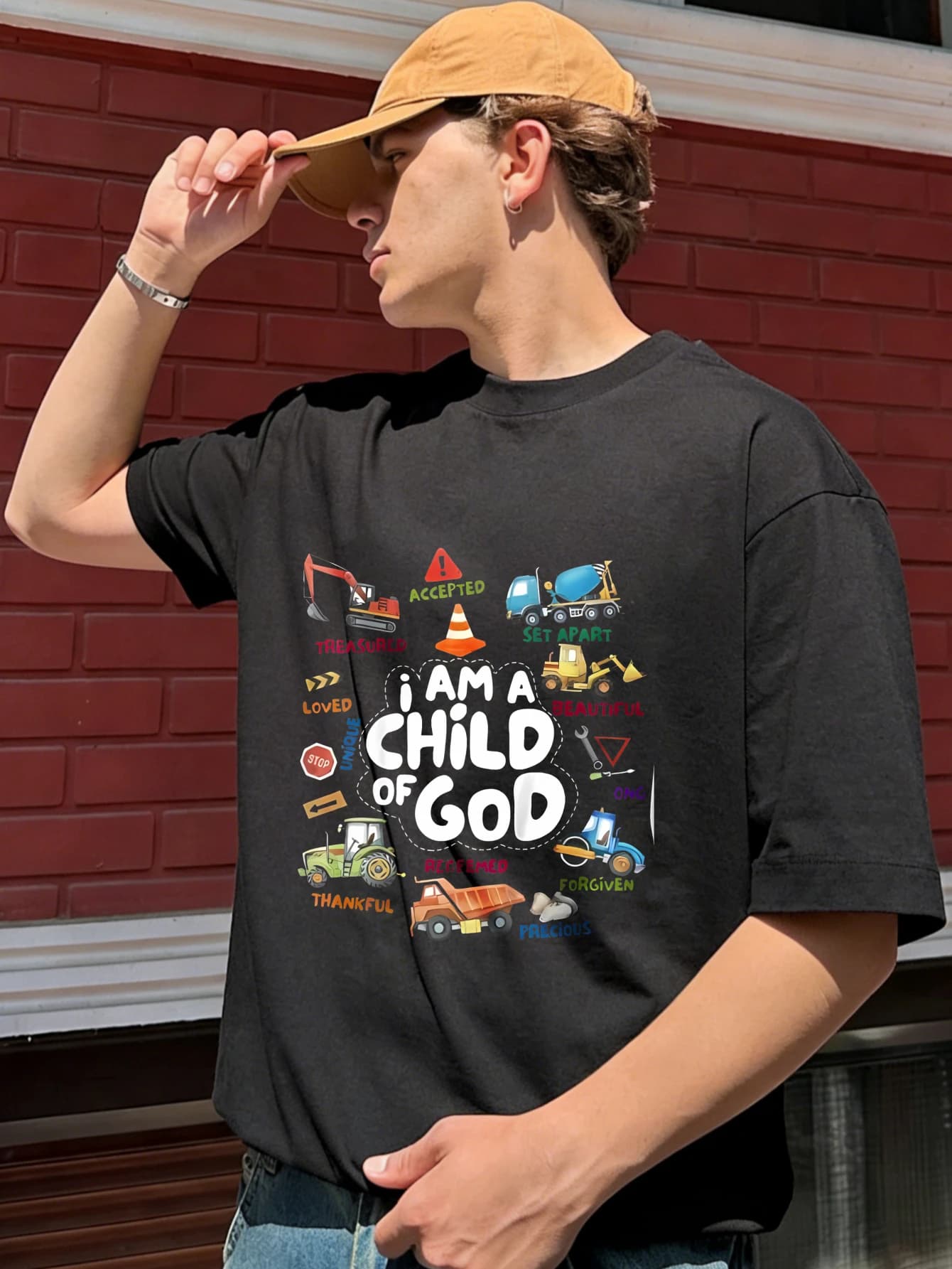 T-shirt da uomo oversize in cotone I Am A Child Of God T-shirt casual estiva a maniche corte con stampa grafica divertente