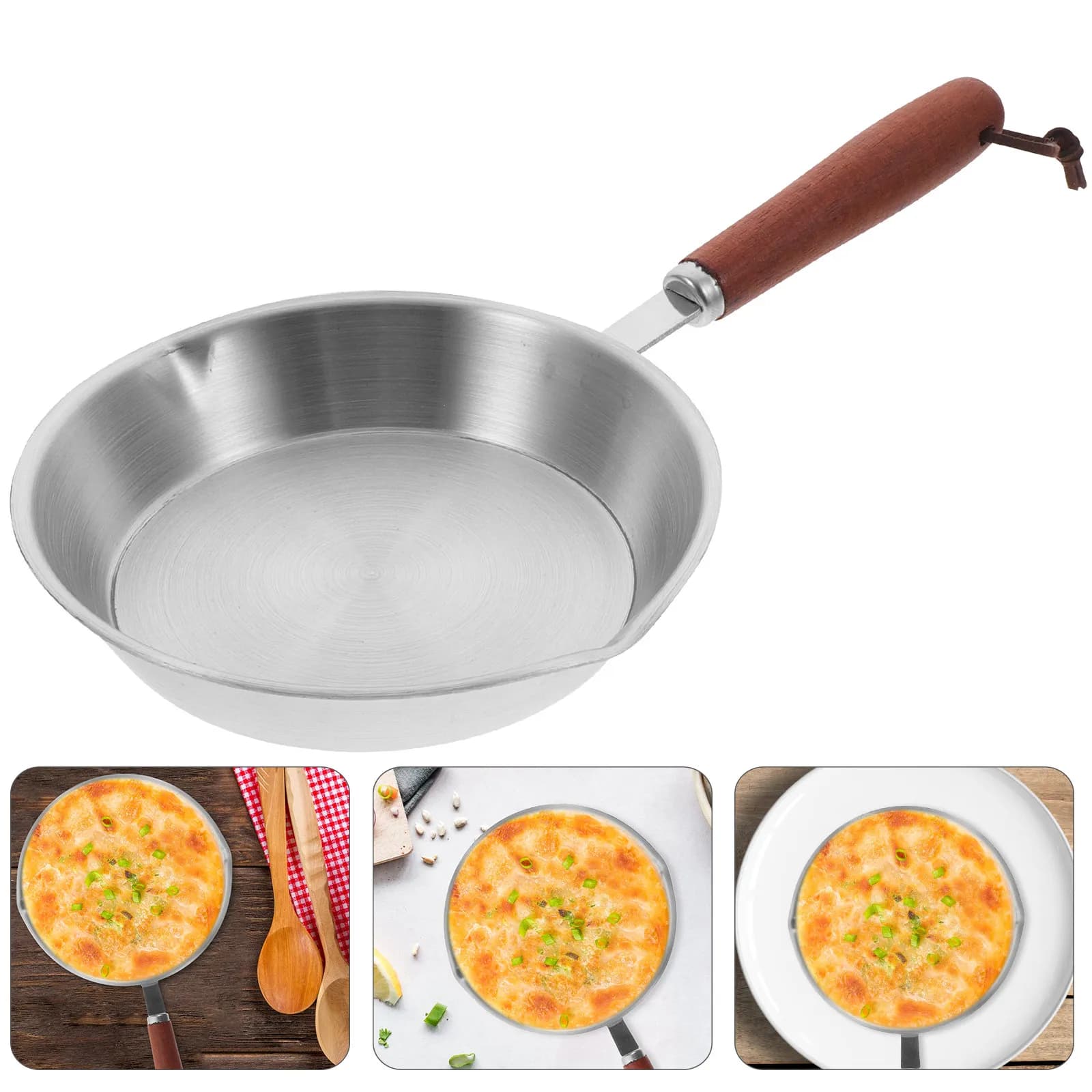 Nonstick Stainless Steel Frying Pan Flat Non Deformation Base Kitchen Pan for Eggs Pancakes Omelets Comfortable Heat Resistant