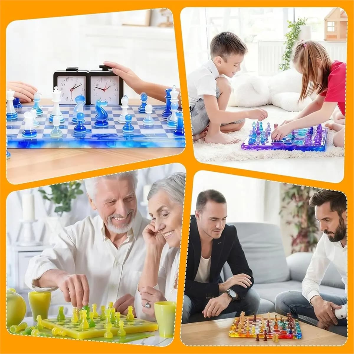 AA83 Resin Chess Set Mold with 1Pack Chess Piece Holder, 16 Pieces Full Size 3D Silicone Chess Molds 1 Mold for Epoxy Resin
