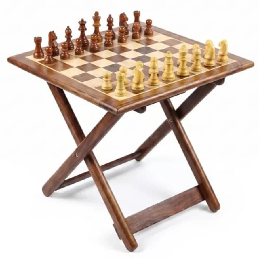 Set di scacchi magnetico in legno da 12x12 pollici, ideale per i viaggi, con supporto pieghevole e cassetto portaoggetti, tono legno naturale, chiusura in ottone, inclusi accessori.