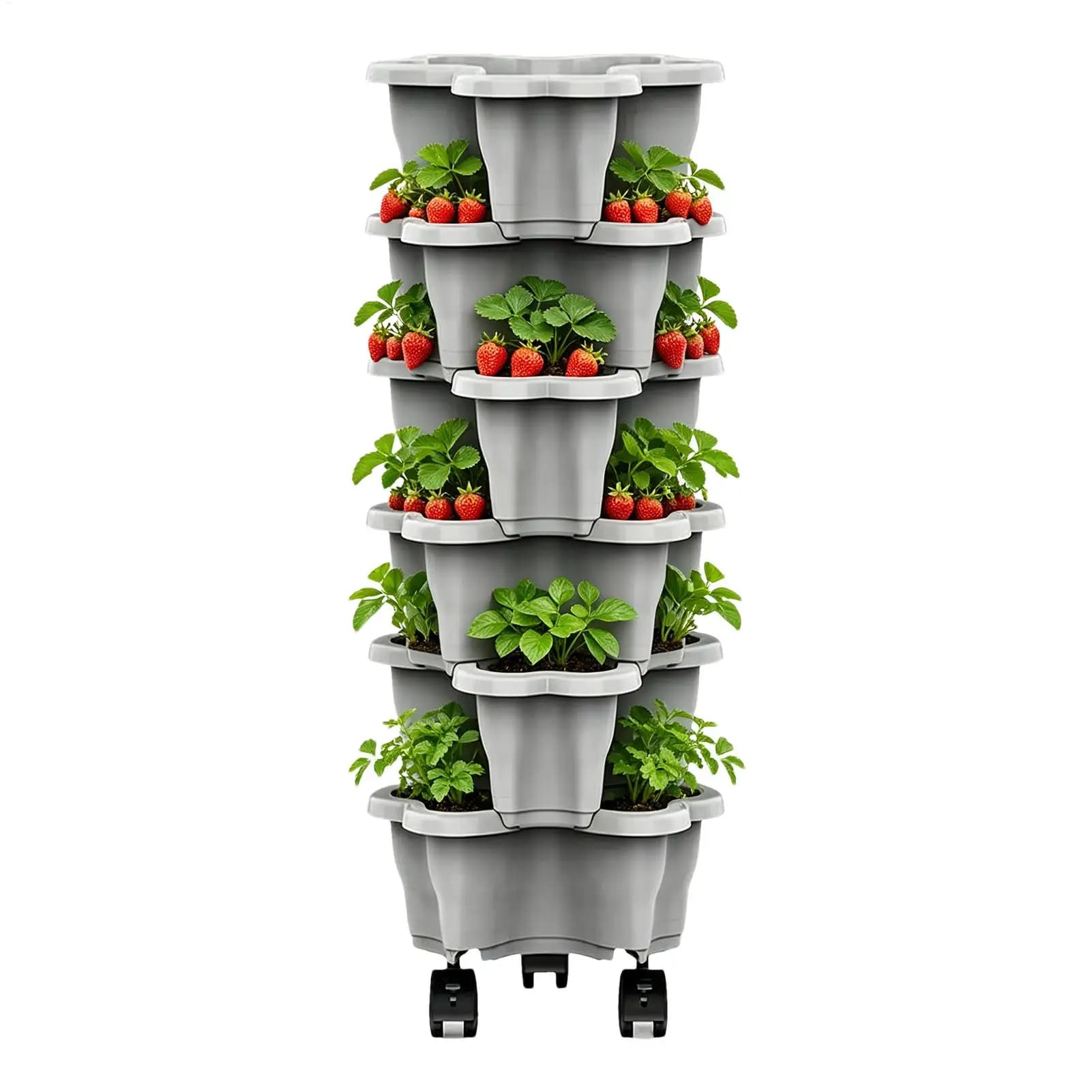 New Vertical Tower Stackable FlowerPot Multi-layer Plastic Flower Pot with Movable Casters Strawberry Planter Tower Home Garden
