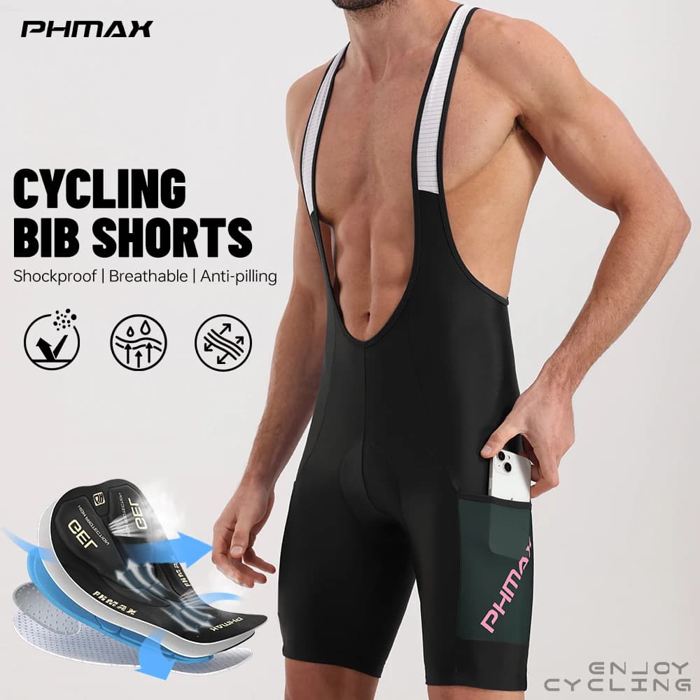 PHMAX Cycling Shorts for Men with Silicone 5D Gel Padding, Urti Absorption, Breathable and Drying Fast for Road Bikes