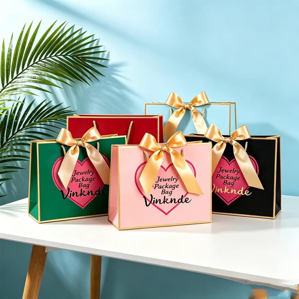 24Pcs Jewelry Gift Bag with Bow Ribbon Shopping Wedding Packaging Storage Bags For Earrings Brooch Flowers Perfume Clothing Shoe