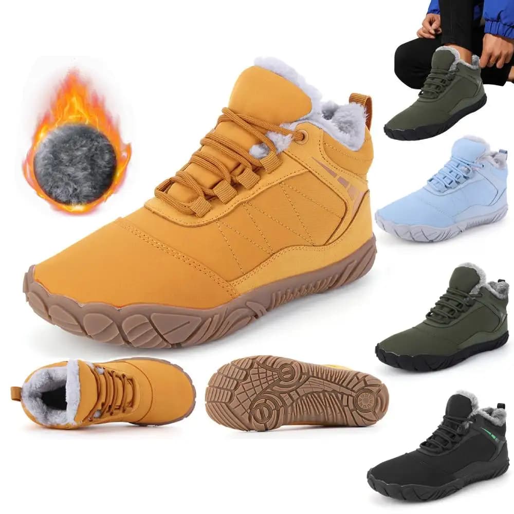 Scarpe da donna da uomo invernali impermeabili in peluche a piedi nudi Stivali da neve antiscivolo in cotone caldo foderato in pelliccia Scarpe da trekking da esterno unisex