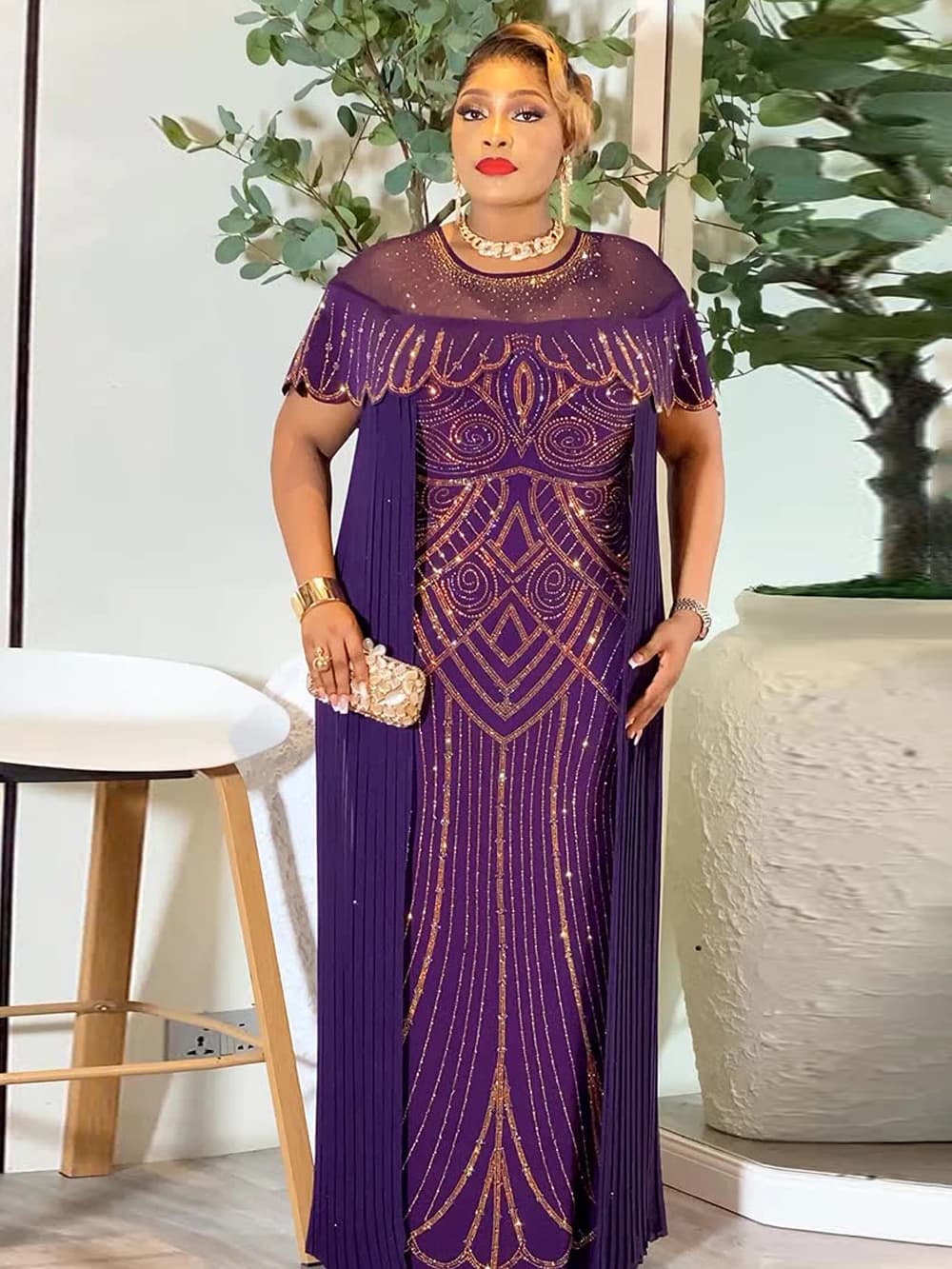 Abito Lungo Elegante da Sera per Matrimoni e Feste, Abbigliamento Africano di Lusso con Diamanti, Vestito Maxi Turco Africano per Donne, Capodanno