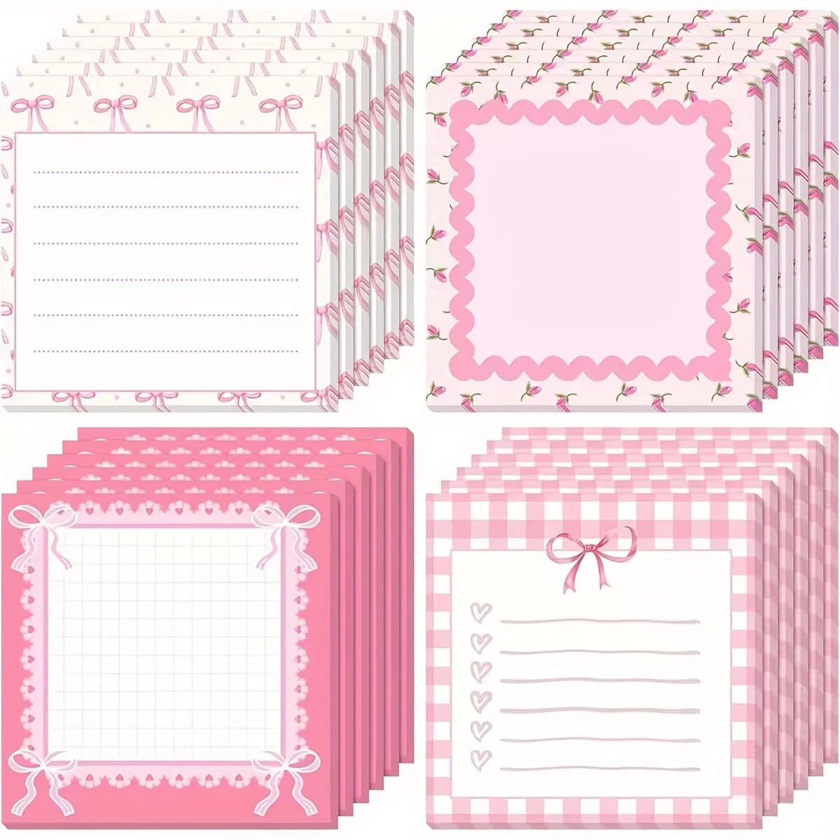 Quaderno adesivo con fiocco rosa da 4 pezzi, design floreale e cuore carino, adorabili quaderni adesivi per donne, regalo per feste di forniture per ufficio scolastico