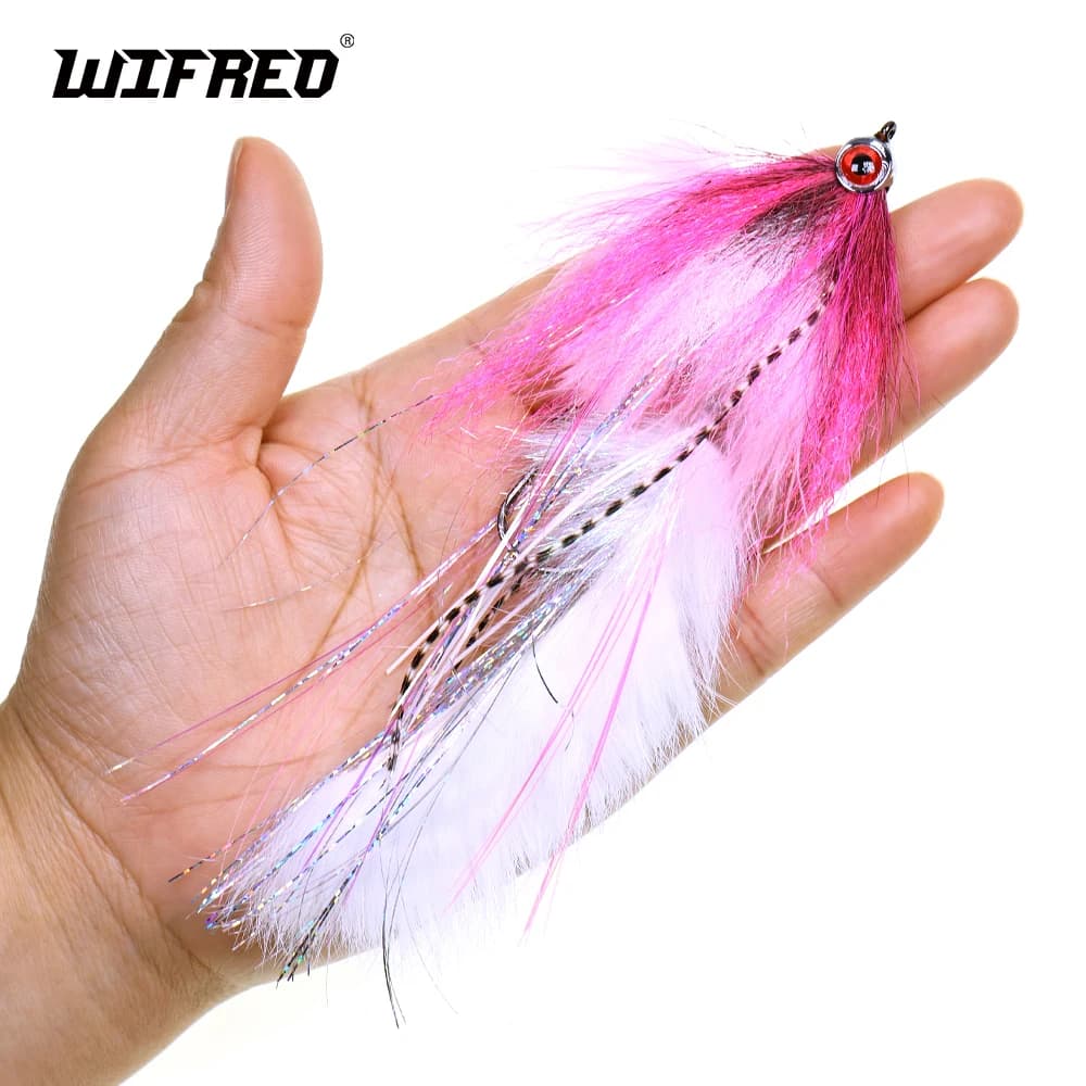 Wifreo 5.9" Fly Fishing Big Game Articulated 2 Hooks Streamers Metal Head 3D Fish Eyes Lifelike Baitfish Flies Bass Pike Fishing