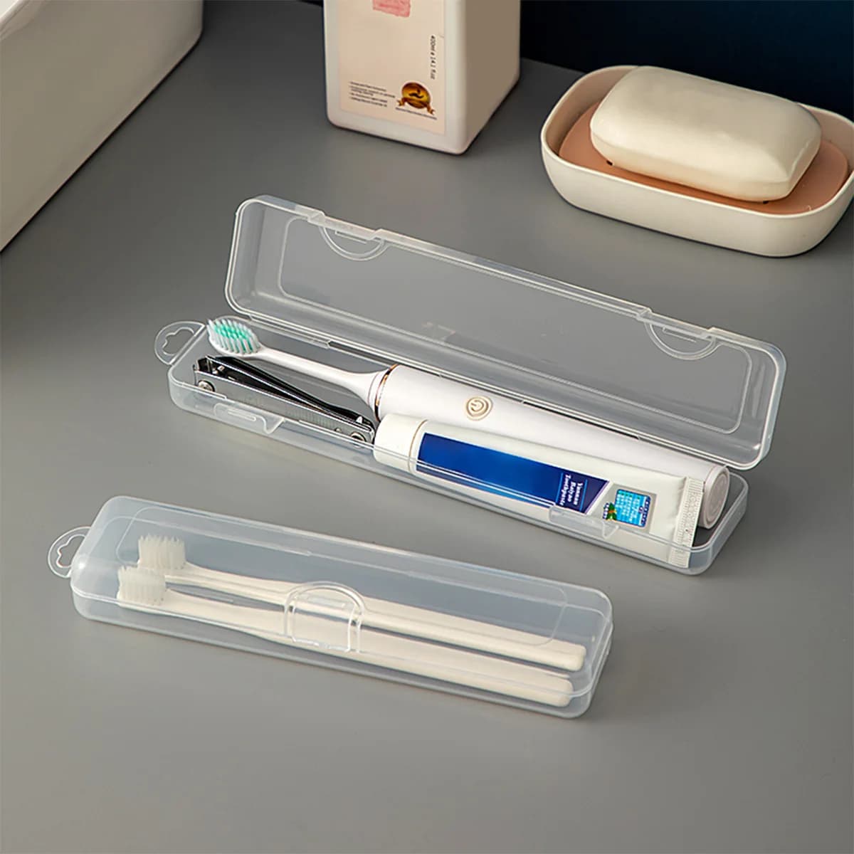 WORTHBUY Scatola per spazzolino Custodia trasparente per organizer Porta spazzolino portatile da viaggio Contenitore per dentifricio in plastica