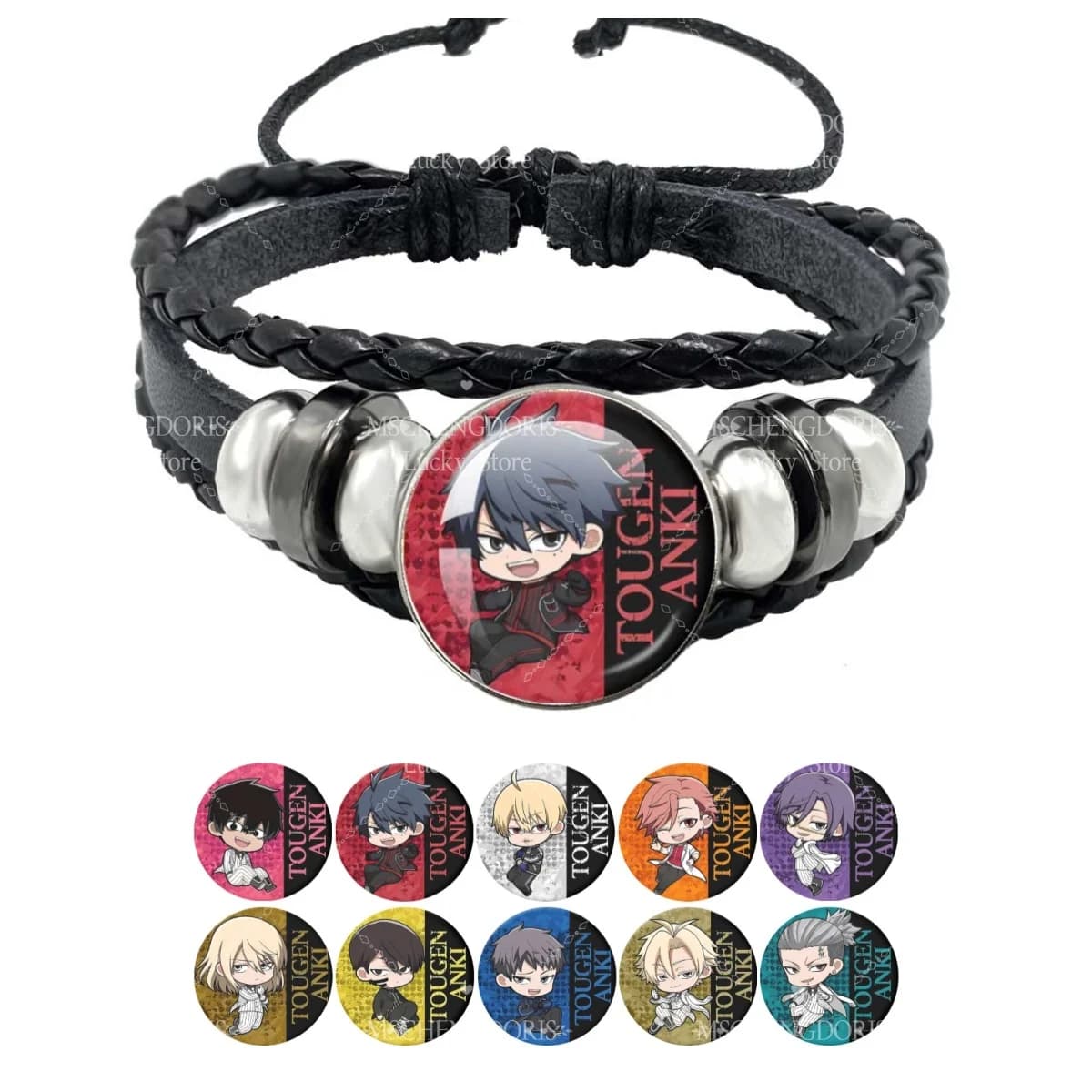 Braccialetto Anime in Pelle con Cabochon in Vetro, Versione Q Tougen Anki Masumi Yodogawa, Gioielli Cartoon, Regalo per Fan Anime