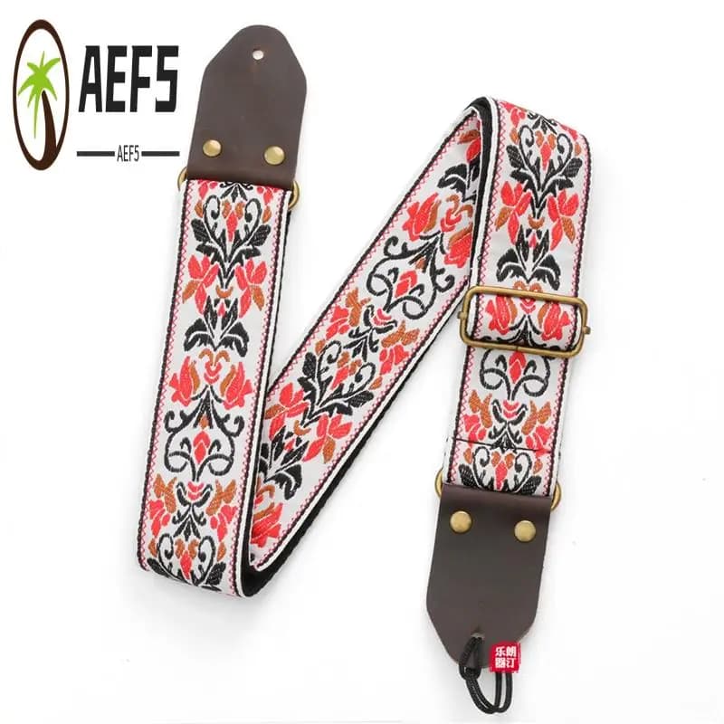 AEF5-1 PZ Tracolla per chitarra Ukulele Testa in pelle ricamata Tracolla per basso Accessori per chitarra elettrica (Bianco)