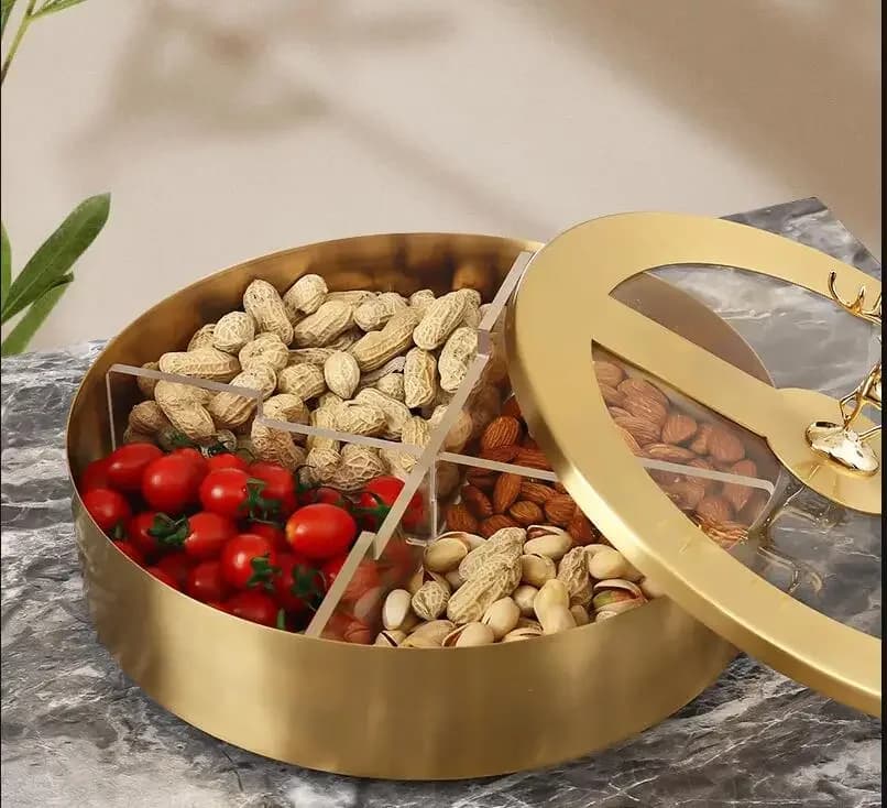 Piatto di snack in rame puro Piatto di frutta in metallo con coperchio Casa Soggiorno Scatola di immagazzinaggio di caramelle secche Decorazione Regali di nozze