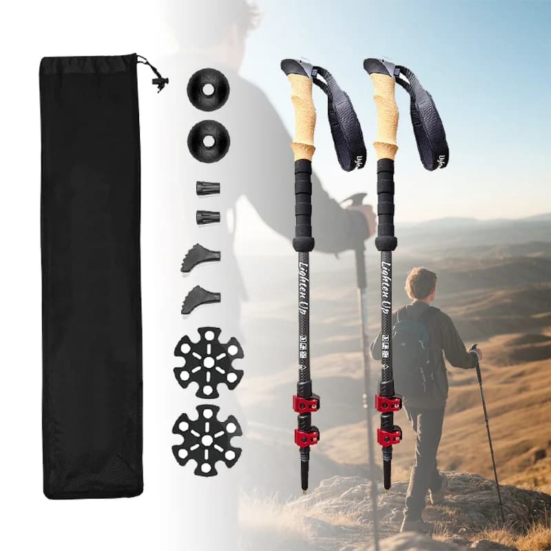 Alleggerisci 1/2 pezzi bastoncini da trekking in fibra di carbonio bastoncini da passeggio telescopici pieghevoli con manico in sughero escursionismo ultraleggero