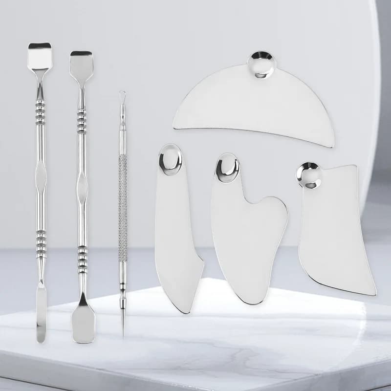 Spatola per fondotinta in acciaio inossidabile Cucchiai per maschera e crema per gli occhi Set di strumenti multifunzionali per la cura della pelle e la bellezza del metallo per raschiare il viso