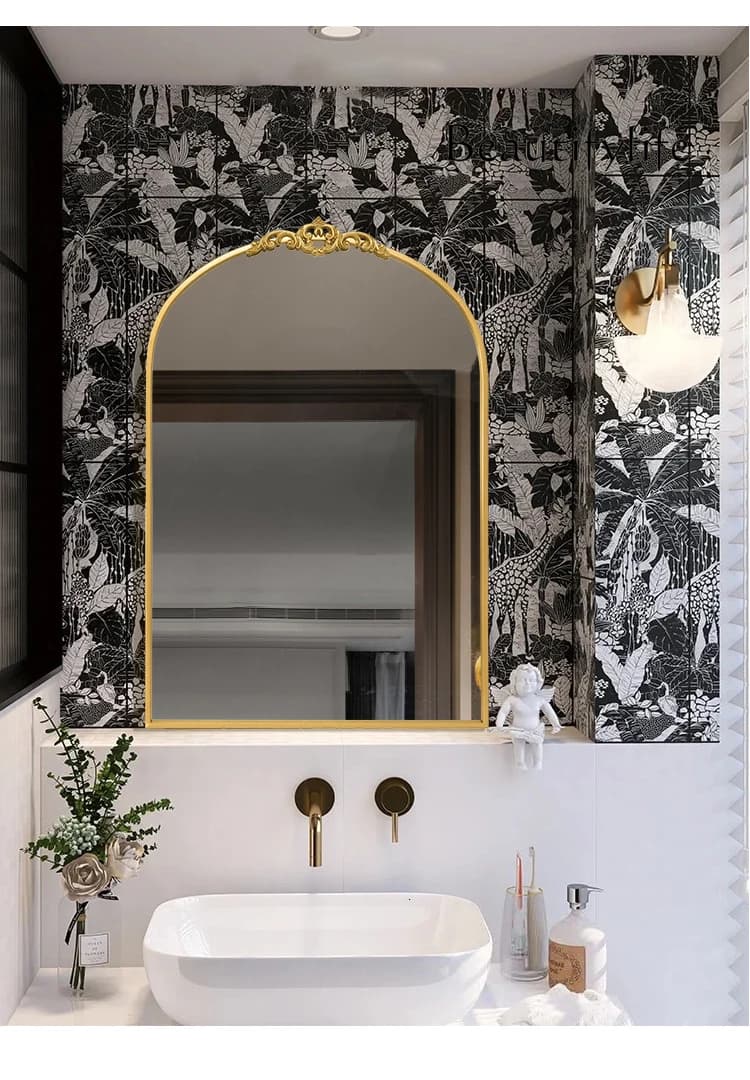 Specchio da bagno antiappannamento per lavabo francese Specchio per lavabo ad arco americano Designer di toilette per piccoli appartamenti
