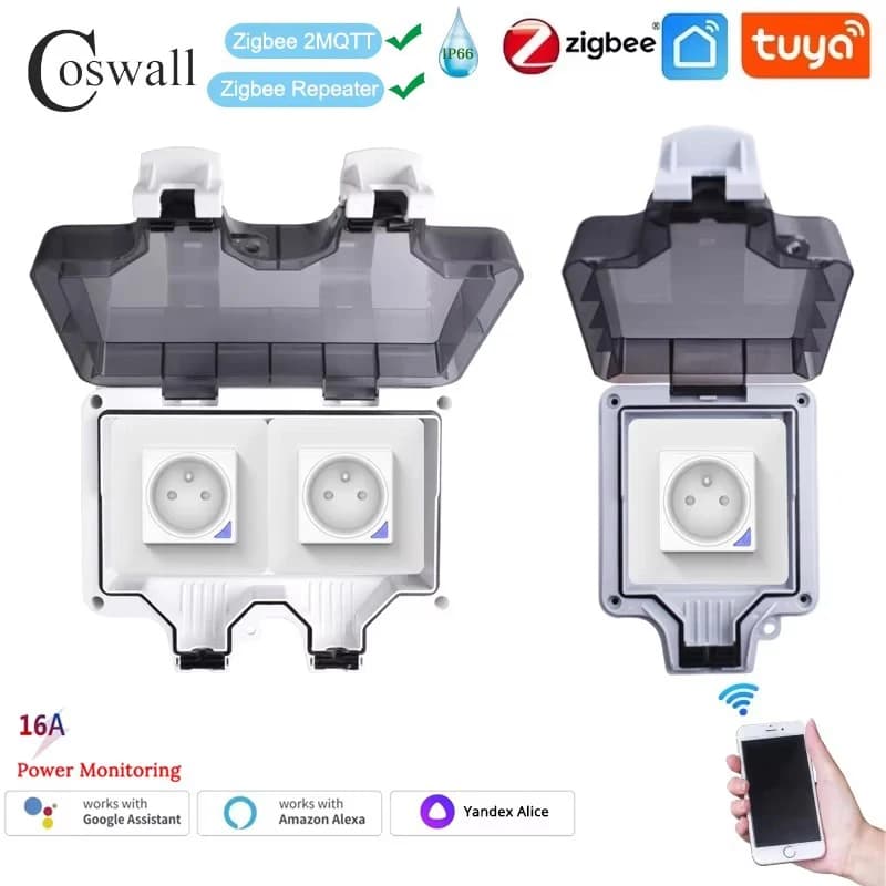 Coswall IP66 socket French standard waterproof Tuya WIFI / switch Timer Zigbee programmable with power monitoring function