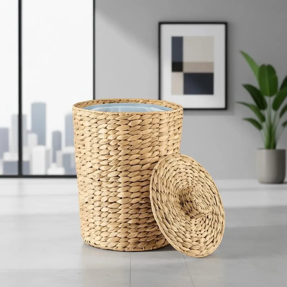 Cestino per Rifiuti in Vimini da 4 Galloni con Coperchio - Cestino Stile Boho per Bagno e Uso Domestico
