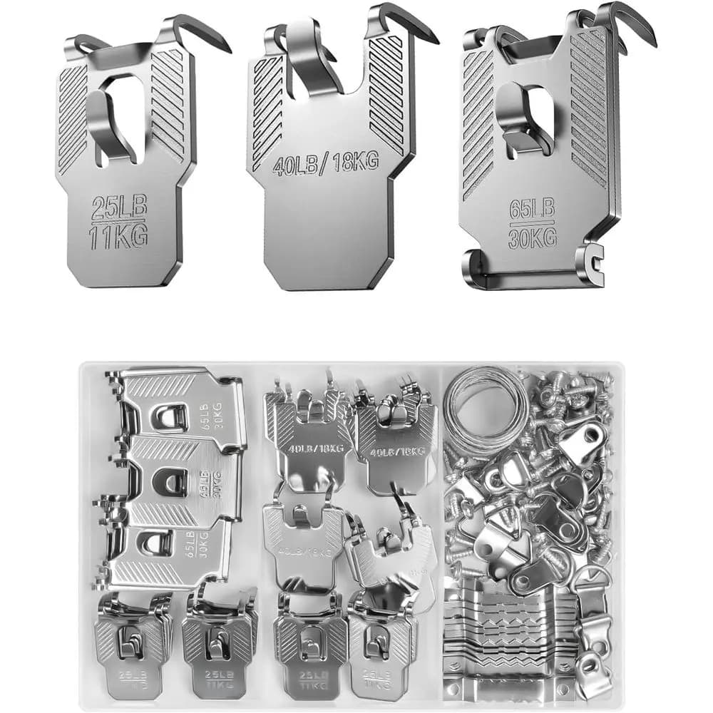 Kit per Appendere Quadri Resistente da 111 Pezzi: Ganci per Cartongesso da 25-65 LB per Arte Murale, Specchi e Poster
