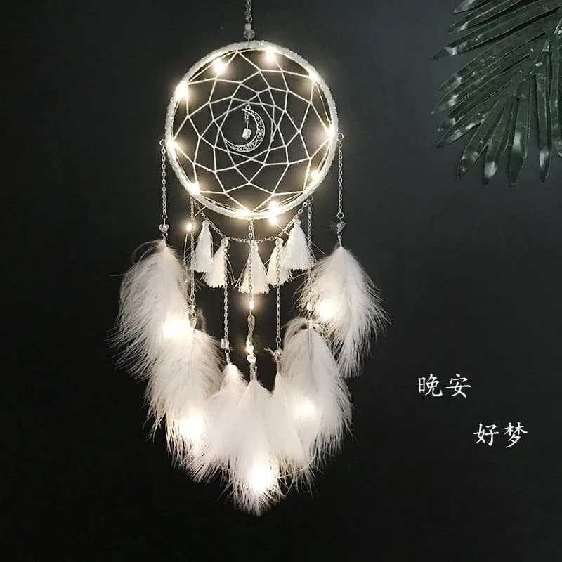 White Moonlight Bohemian Dreamcatcher Wind Chime Pendant Mori Style Girly Hanging Ornament for Garden Tent Decor Birthday Gift