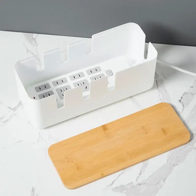 Scatola per la gestione dei cavi Scatola per cavi Custodia per cavi con copertura in legno per protezione contro le sovratensioni per la cucina domestica Centro multimediale Soggiorno Workstation