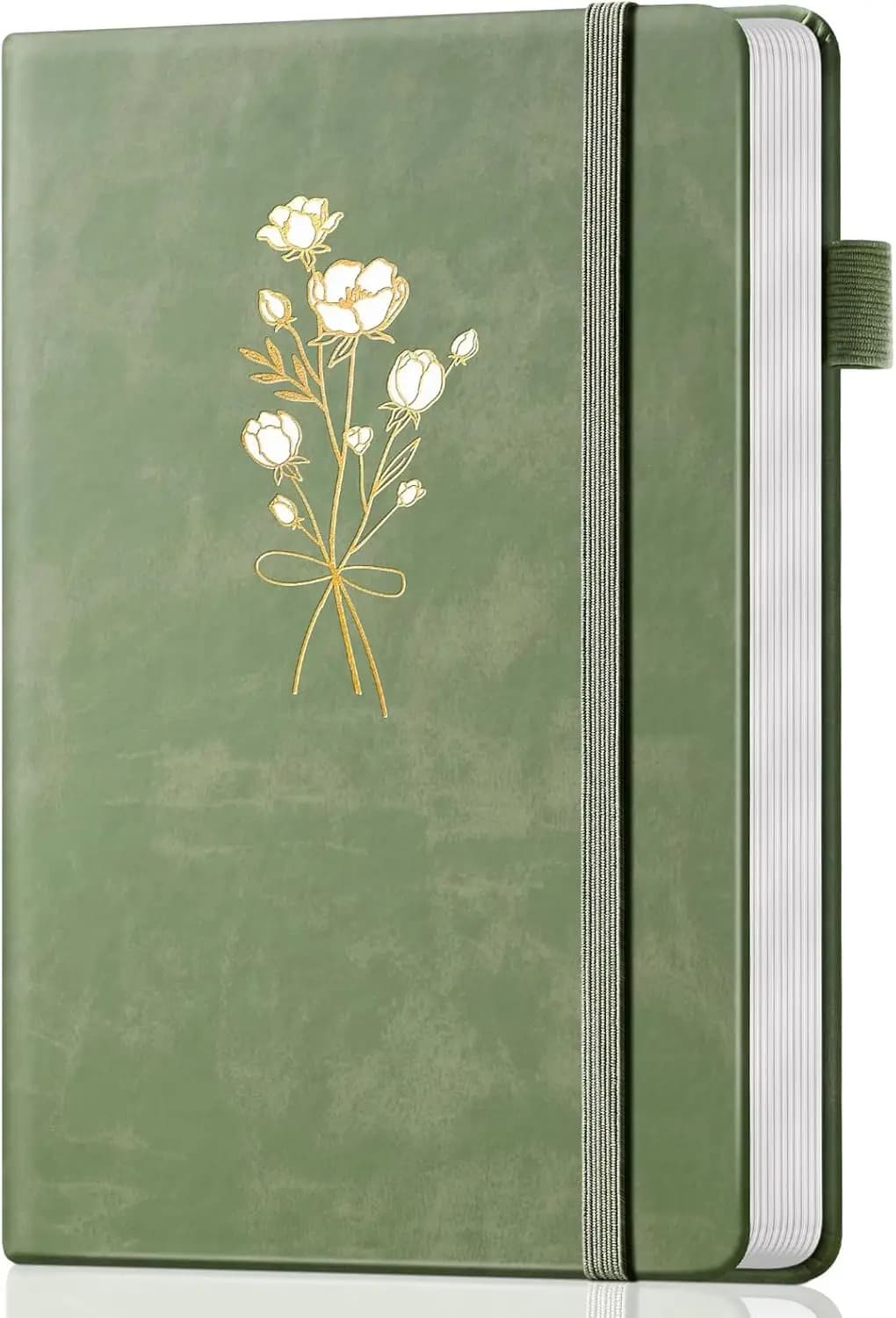 Diario in Pelle A5 per Ragazze, 192 Pagine con Design a Cuore in Rilievo, Quaderno con Copertina Floreale Verde per Scrivere