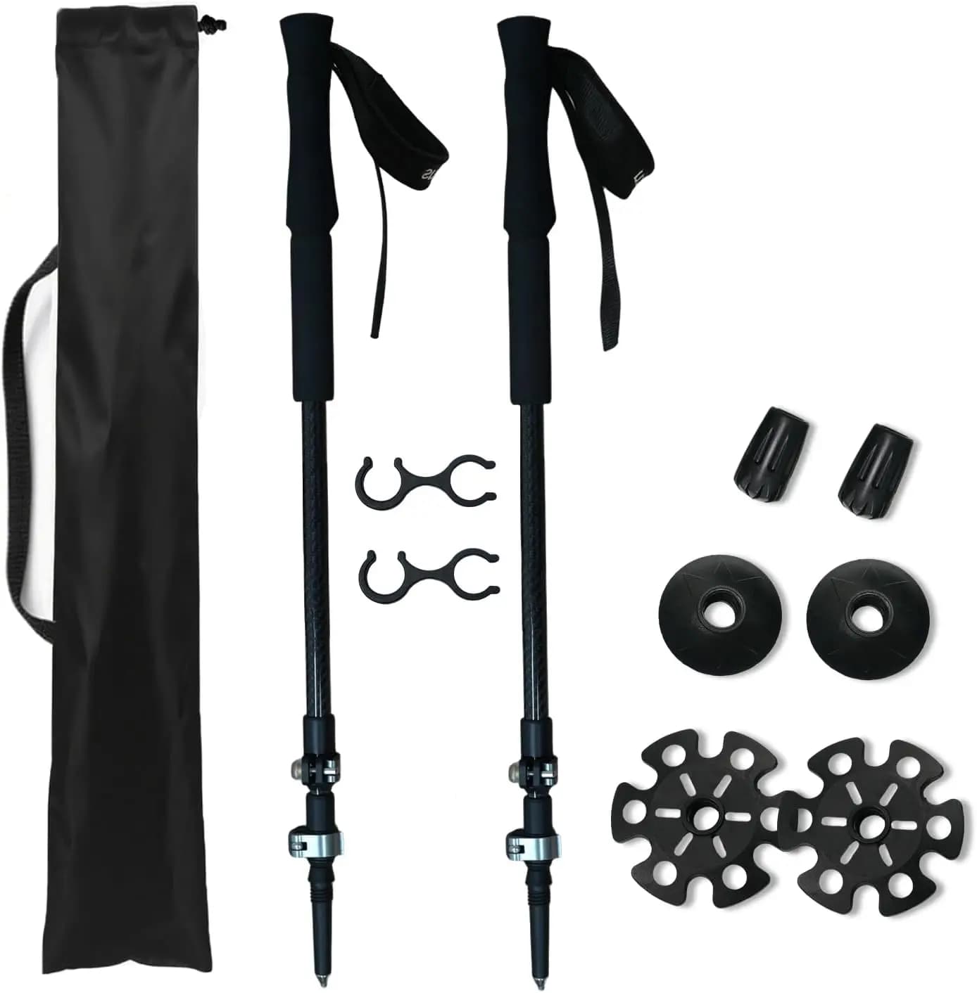 Carbon Fiber Trekking Sticks, 2 Piece, Ultra Lightweight, Telescopic and Foldable, Adjustable EVA Grips - Hiking Accessories