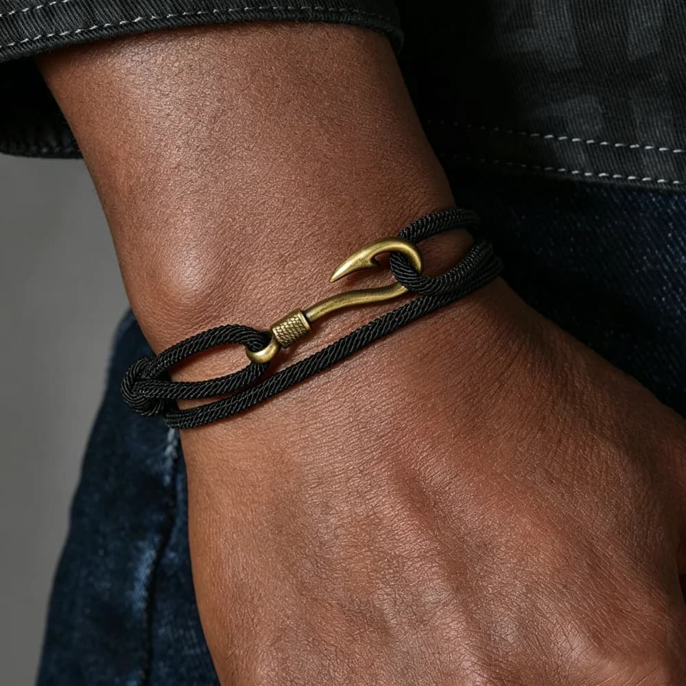 Vintage Men Multi-Layer Braided Rope Bracelet Simple Beach Style Fishhook Anchor Bracelet Fashion Accessory Gift