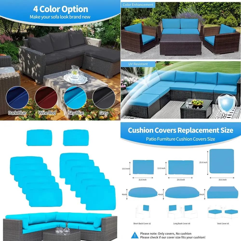 Set of 14 Outdoor Furniture Covers, Waterproof and Anti-slip, 3 Measures, Cover with Hinge, Blue, 25.5