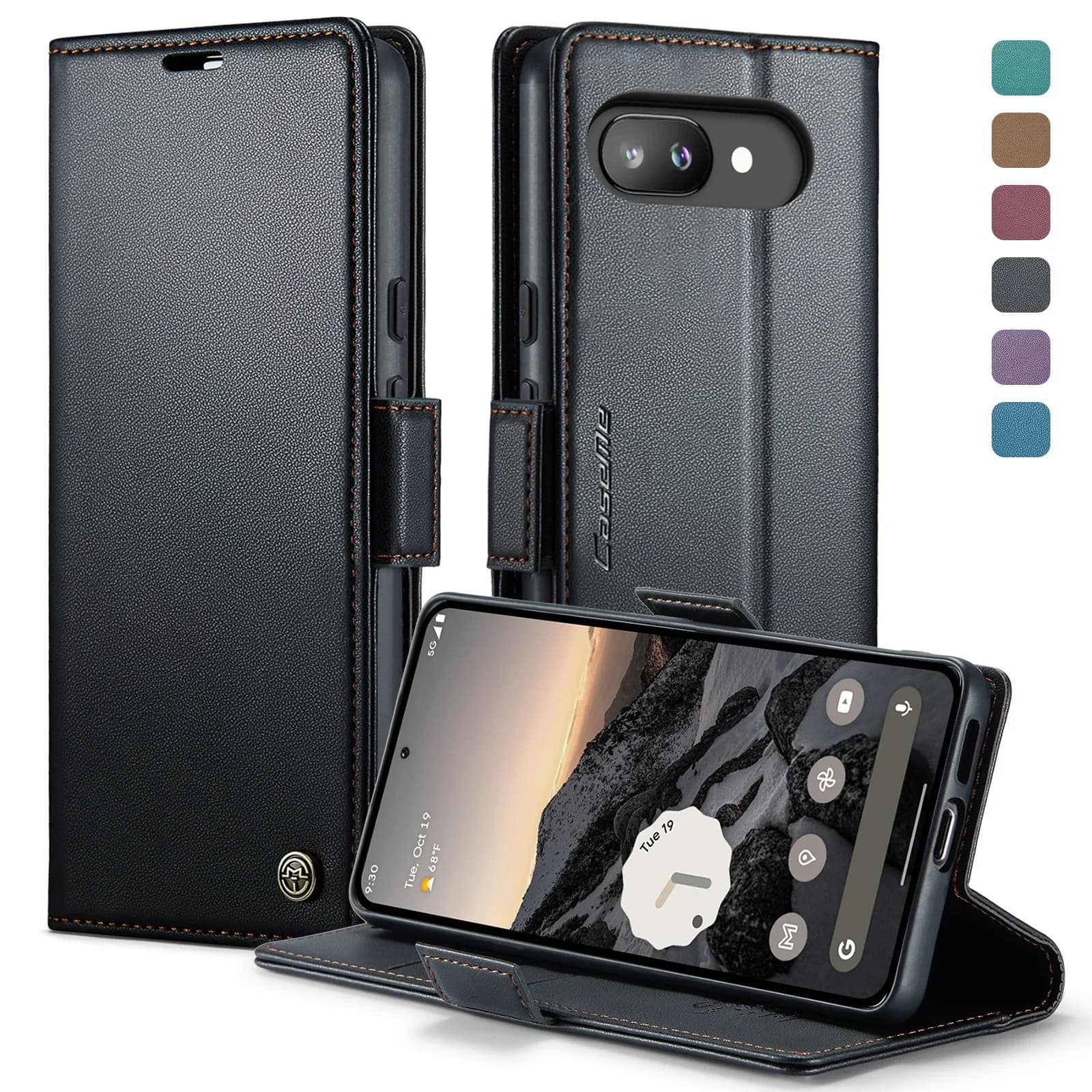Custodia a portafoglio Caseme-023 con blocco RFID per Google Pixel 7 8 8A 8Pro 9 9A 10ProXL, in pelle, con tasca per carte e soldi, chiusura magnetica