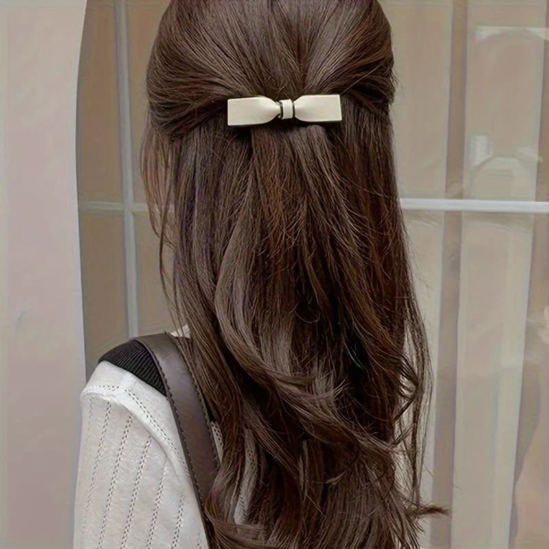 Elegant Acrylic Hair Clips with Bow Design - Oblong Shaped Solid Color Barrettes for Women
