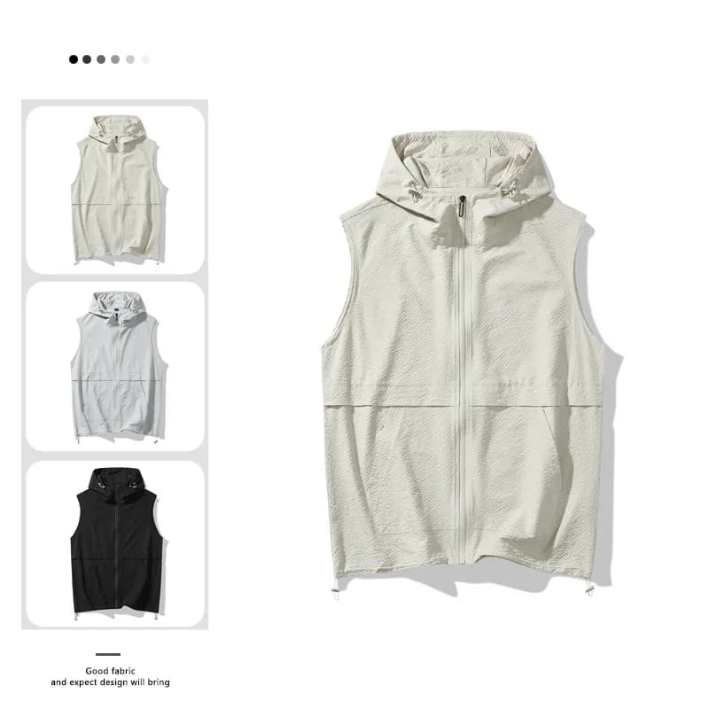 Giacca da lavoro americana senza maniche da uomo 2025 Gilet casual sportivo con cappuccio estivo nuova moda all'aperto