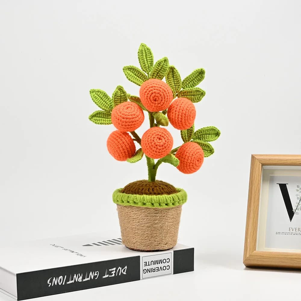 Orange Bonsai crochet artificial plants fake flowers in pot for bedroom garden living room desk New Year's decoration outdoor