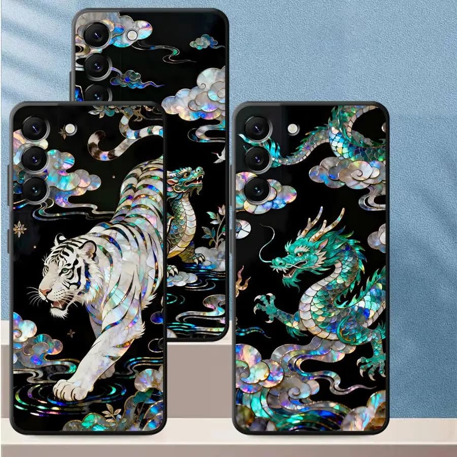 Tiger Green Dragon Phone Case For Samsung Galaxy S26 S25 S24 S23 S22 S21 S20 S10 Note 20 10 Edge Lite Ultra Plus FE 4G 5G Cover