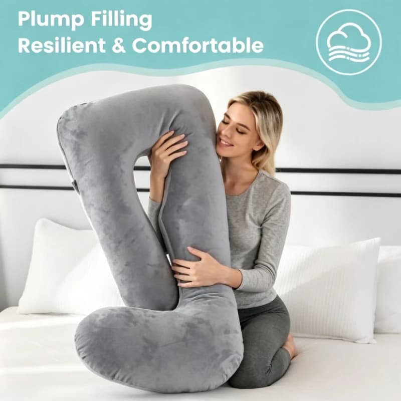 Soft Velvet J-Shaped Full Body Maternity Pillow Pregnant Women Back Leg Tummy Support Comfort Sleeping Pillow Festival Present
