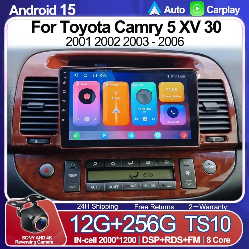 Android 15 Autoradio Per Toyota Camry 5 XV 30 2001 2002 2003 2004 2005 2006 QLED LTE 5G WIFI 2DIN GPS NAVI Multimediale Stereo RDS