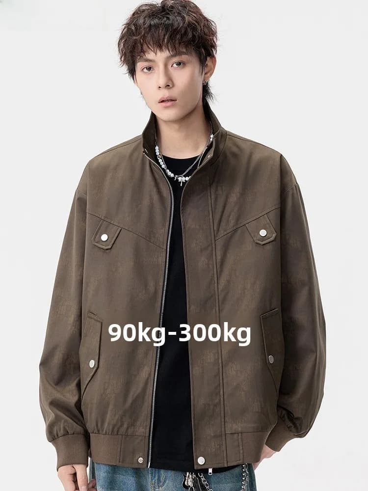 Fashionable Casual Men's Jacket Stand Collar Large Size Workwear Outerwear Polyester Nylon Composite Fiber Windproof Zipper