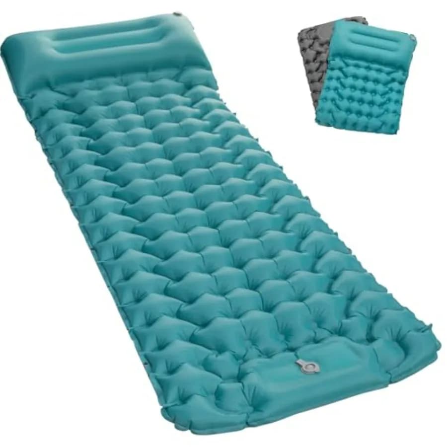 Inflating Sleeping Pad Mattress for Camping: Inflatable Camping Bed with Built-in Foot Pump for Tent - 4" Extra Thick Mat Air C