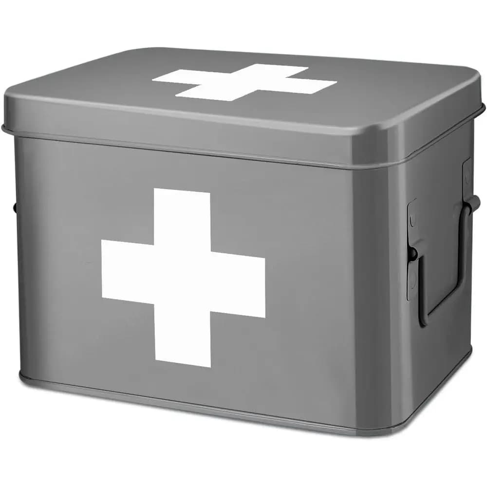Medicines box, Home medicine box, 33 x 21 x 19 cm, Metal medicine box or first aid cabinet, with side handles, removable