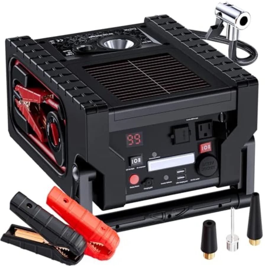 2000A Car Jump Starter Battery Booster with Air Compressor 12V Portable Car Starter for Trucks, SUVs, RVs Cars 400W AC Inverter