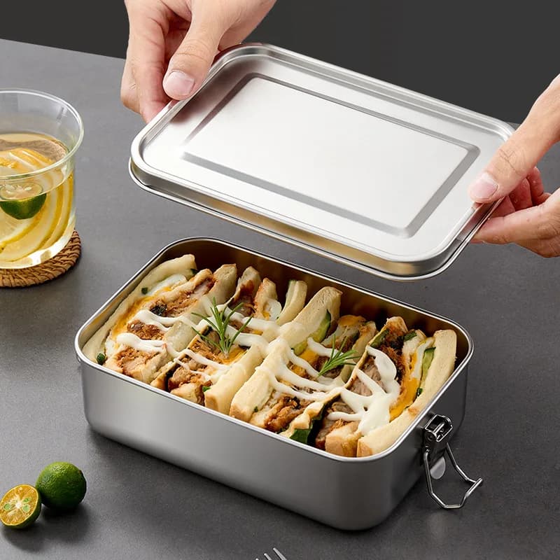 1Pcs 304 Stainless Steel Lunch Box with Lockable Lid Leak Proof Rectangular Design for Office School Outdoor Lunch Snack Boxes