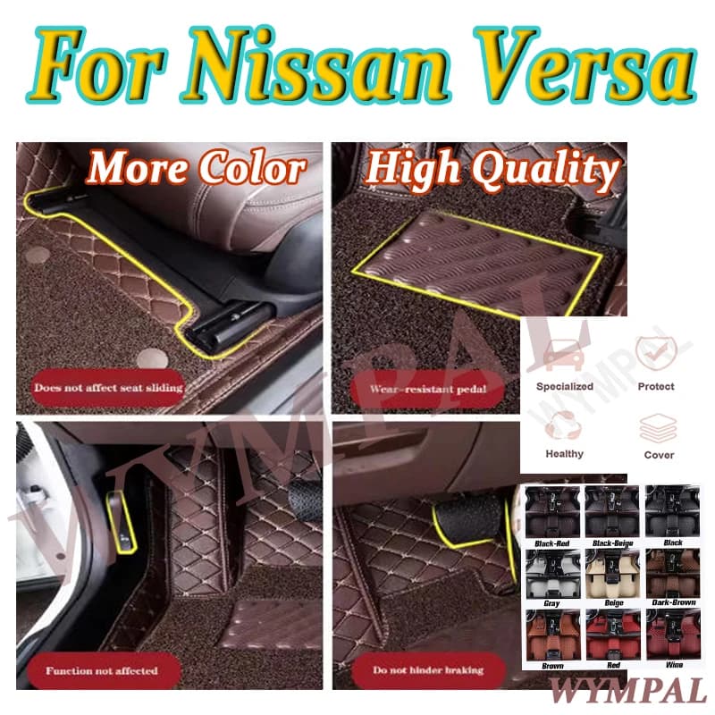 Luxury Custom Car Car Mats for Nissan Versa 2011 2012 2013 2014 2015 Auto Automotive Women's Leather Car Mats Complete Car Mats
